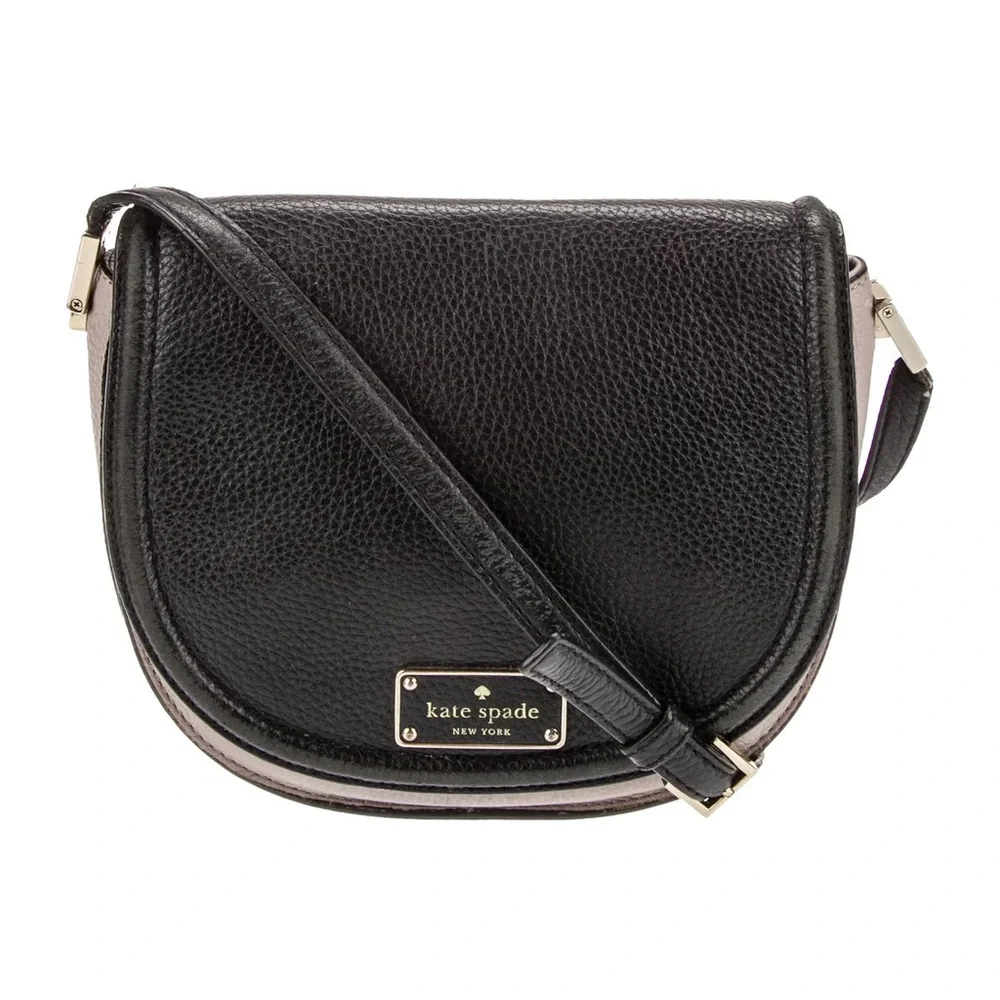 Kate Spade Black Beige Cream Dual Color Oliver Street Lily Leather Crossbody Bag